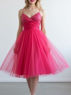 CITY TRIANGLES- HOT PINK 50’s Sequin Bodice Tulle Party Dress